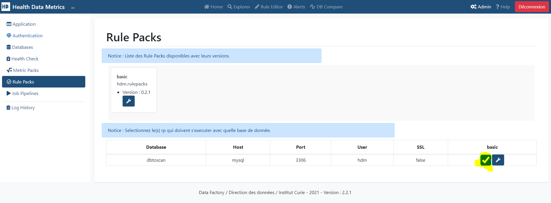 Rule pack configuration page